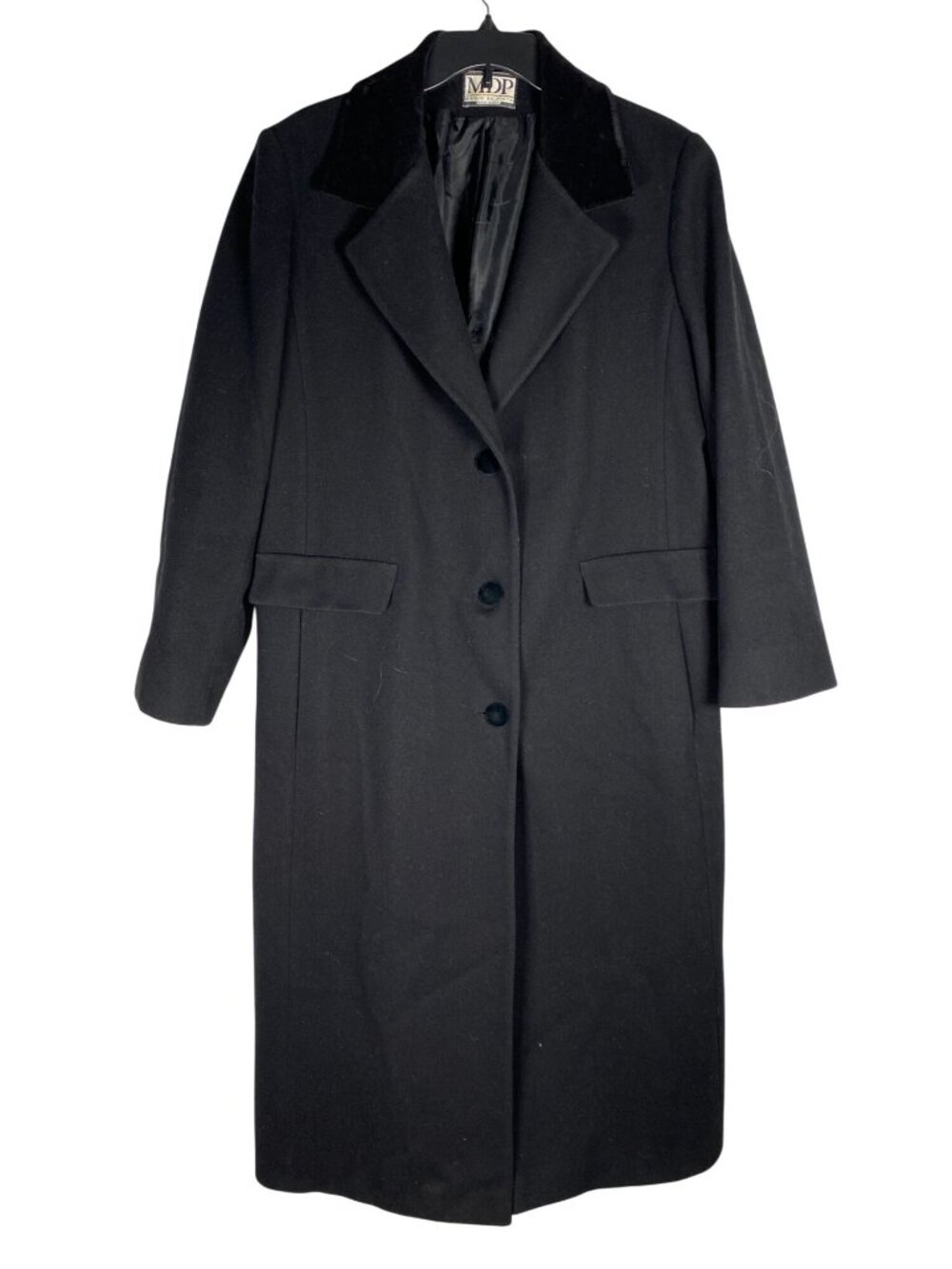 Mario De Pinto Womens Black Wool Long Coat 100% Pure Wool Made In USA Large